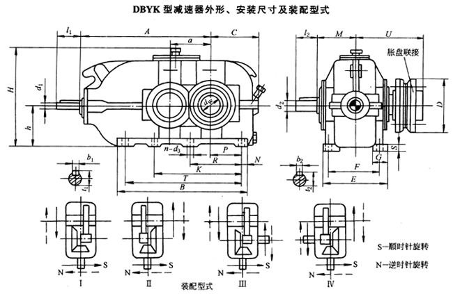 DBYK型减速器外形、安装尺寸及装配型式JB/T9002-1999